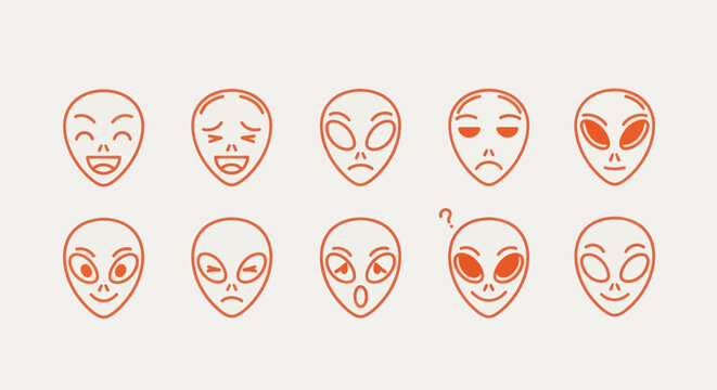 Alien heads with various facial expressions