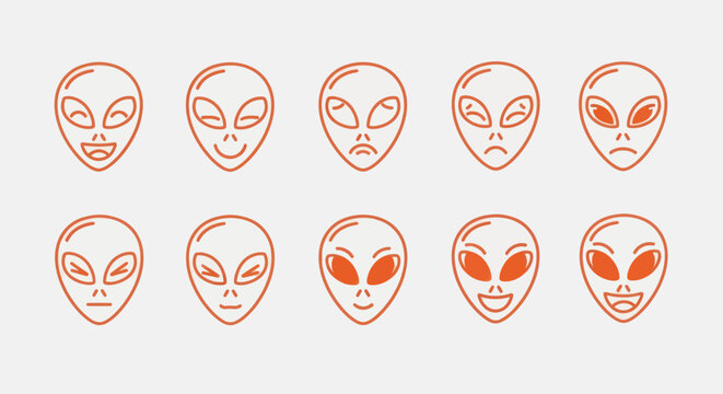 Alien heads with various facial expressions