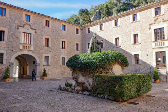 Mallorca, Spain - 15 Feb 2026: Monastery of Lluc, Escorca, Sierra de Tramuntana, Mallorca, Balearic Islands