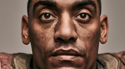 Portrait of a determined man with dust on his skin