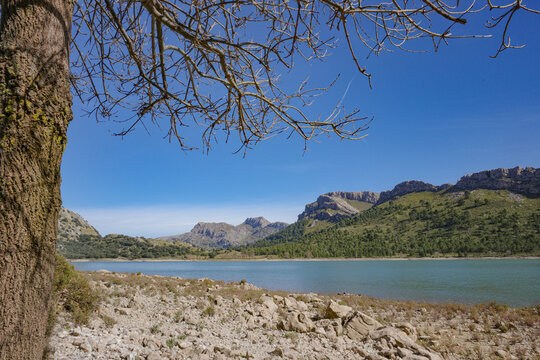 Mallorca, Spain - 15 Feb 2026: Cuber Reservoir in Mallorca's Tramuntana mountains