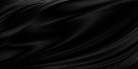 Fototapeta premium A smooth and luxury dark black satin fabric background with soft flowing waves of elegant silk textile material