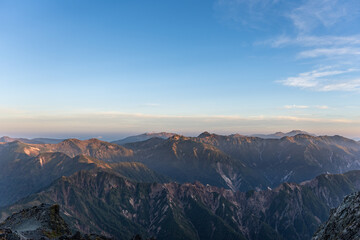 Naklejka premium Sunrise mountain landscape from Mt. Yari in the Japanese Alps