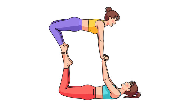 Acro Yoga Duo: Two women engaged in a challenging acro yoga pose, showcasing balance, trust, and physical strength in a serene setting.