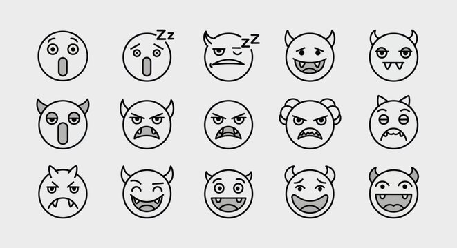 Emoticon set demon faces on white