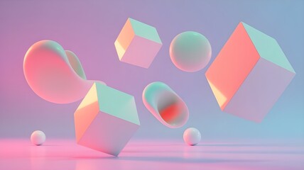 Fototapeta premium Vibrant abstract shapes float in a colorful gradient background scene