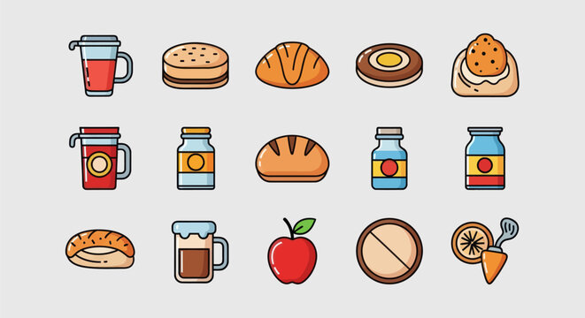 Assorted food and beverage icon set
