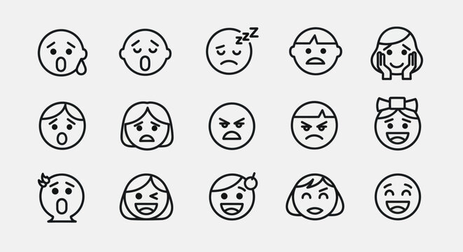 Emoticon set diverse facial expressions