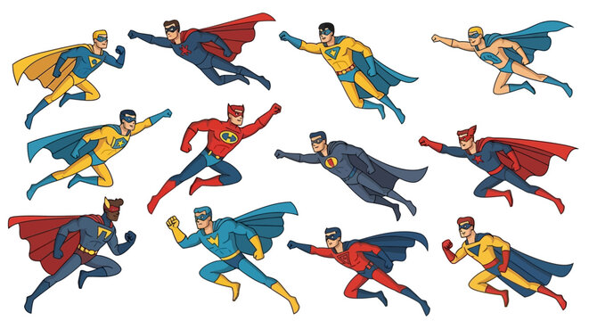 Superman in Various Dynamic Flying Poses.