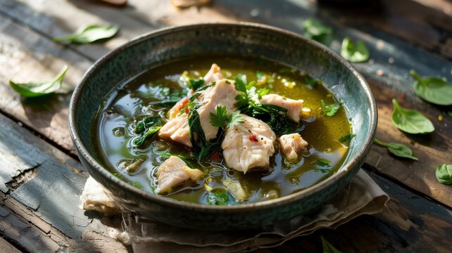 Filipino Tinola soup made with fish (or chicken) and herbs.