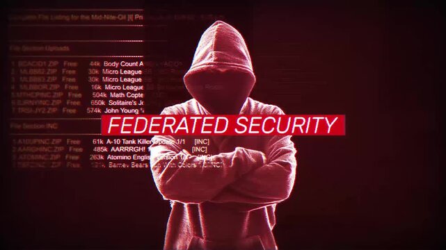 Federated security trendy and powerful words on digital screen message on computer screen