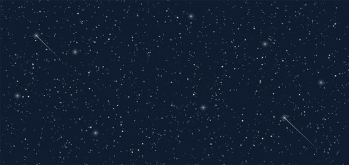 Night sky galaxy stars, shooting meteor in dark blue cosmos with shining bright constellation glowing astronomy space. Astrology science texture graphic vector background © fim.design