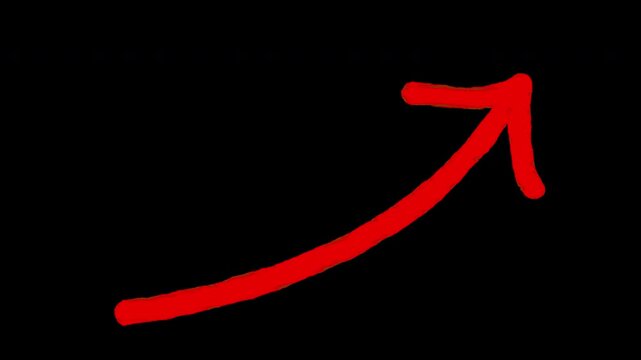 Red arrow shape drawing animation showing upward growth progress on dark black background.