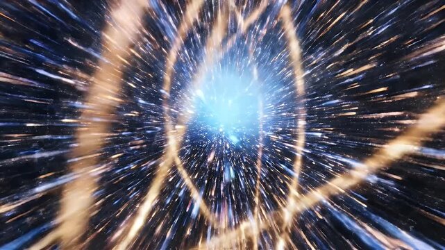 A vibrant, stylized depiction of an atom surrounded by streaks of light, symbolizing energy and scientific discovery.