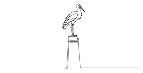 Naklejka premium Stork bird standing on top of a chimney in minimalist continuous line art style