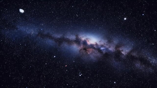 A stunning astrophotography image showcases the vibrant Milky Way galaxy stretching across a dark night sky, filled with countless stars and nebulous clouds.
