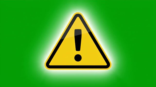 A bright yellow warning sign with a black outline and exclamation point is prominently displayed against a vibrant green background, conveying a sense of caution and potential hazard.