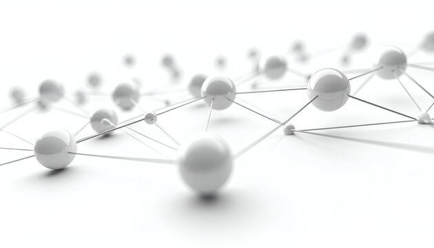 Abstract network white spheres interconnected by thin lines on white background