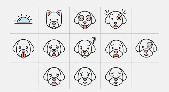 Dog face icons various emotions