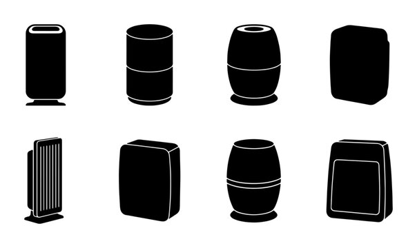 Smart Speaker Icons, Voice Assistant Devices, Digital Assistant Silhouettes, Modern Gadget Vector Set