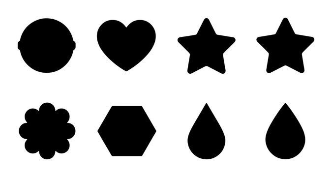 Collection of 8 Simple Black Geometric Shapes, Icons, and Symbols. Versatile Vector Graphics for Design Elements, UI, and Web.