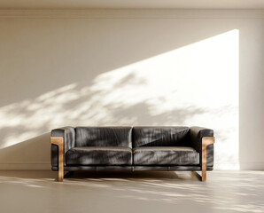 Obraz premium 3D render, illustration Large Luxury modern living room interior, realistic lighting, wide angle, contemporary furniture, clean lines, minimalist decor, elegant home design, large window