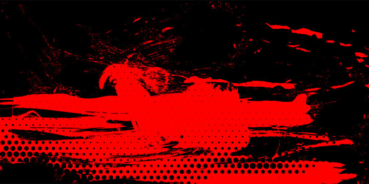 Dark grunge abstract geometric pattern background with fire flames and smoke effect. Vintage distressed wall texture, black and red rough paper border design illustration.