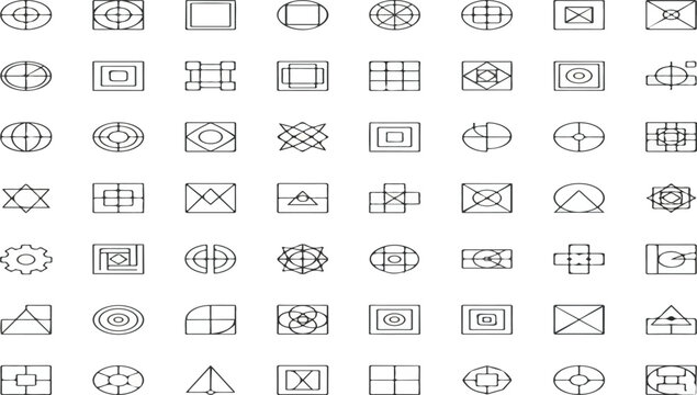 Modern geometric linear forms, abstract brutalism shapes. Simple contemporary style outline shapes, minimalist basic shape or symbol, swiss graphic design line element vector ... See More.eps