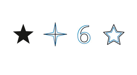 Obraz premium Star Icons and Number Six Vector Set