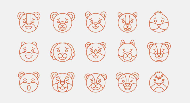 Cartoon bear faces expressing various emotions