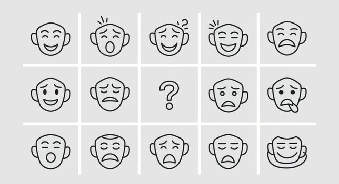 Emoticon set diverse facial expressions