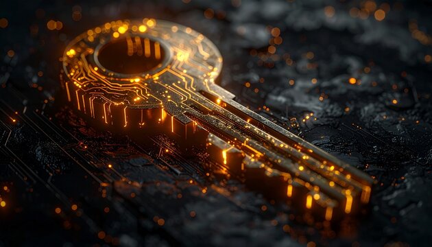 未来のテクノロジーを象徴するミニマルなキーグラフィック