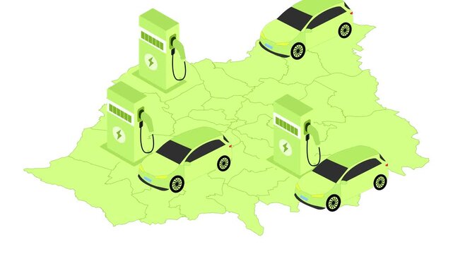electric cars and ev charging stations on london map clean energy transportation animation