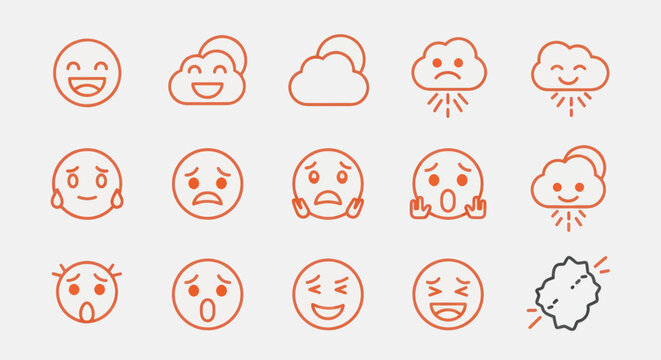 Emoticon set moods and weather icons