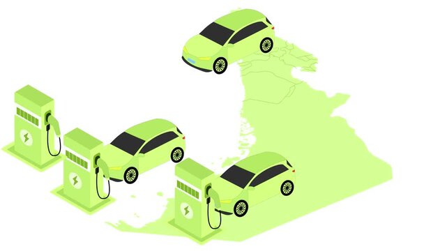 electric cars and ev charging stations on UAE map clean energy transportation animation