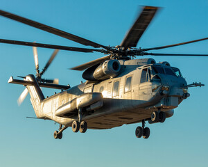 Fototapeta premium Helicopter in Flight Against Clear Blue Sky aircraft