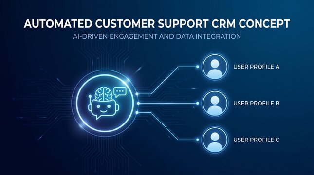 Automated Customer Support CRM Concept with AI Chatbot and User Profiles