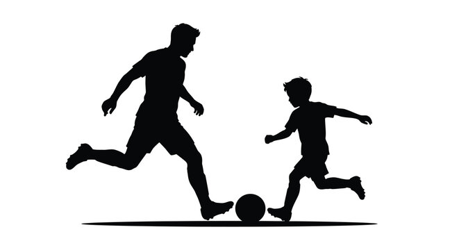 soccer players silhouette against white background father and son