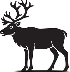 Fototapeta premium Silhouette of a reindeer with large antlers a simple vector illustration for winter and nature themes isolated on white