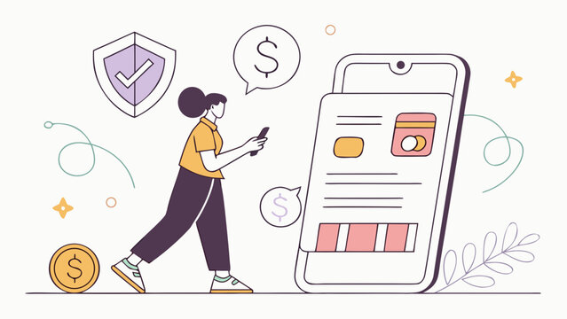Digital Business Operations for presentation - mobile banking and secure transactions illustration
