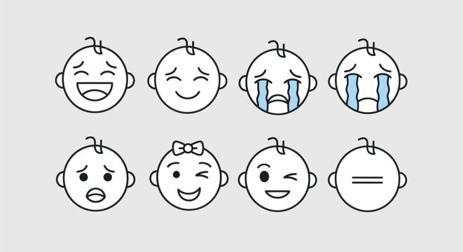 Baby faces set of emoji expressions