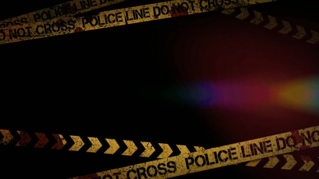 Abstract background featuring warning tape with the words 'POLICE LINE DO NOT CROSS' and lens flare effect, creating a sense of suspense and caution for crime scene or investigation related imagery