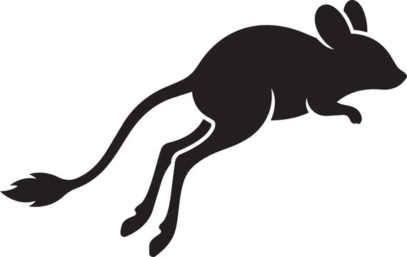 Black silhouette of a jumping jerboa a desert rodent with long legs and tail isolated on white background vector illustration for wildlife and nature concepts