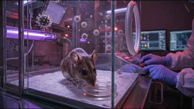 Laboratory mouse in high-tech environmental control chamber.