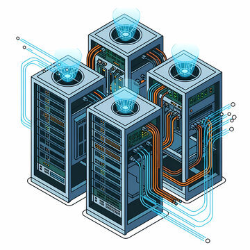 Isometric data center and server network concept