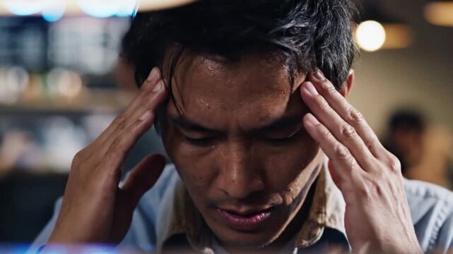Stressed employee under corporate pressure facing failure