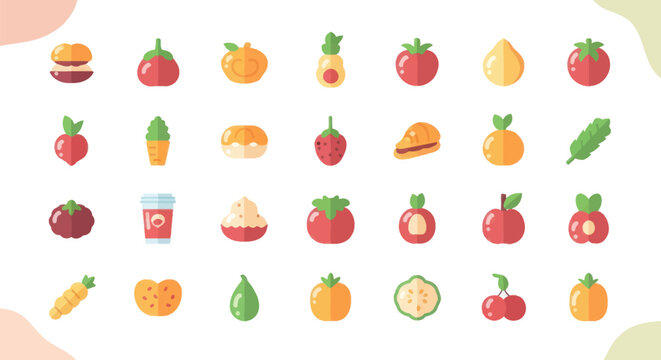 Colorful flat vector fruits and vegetables