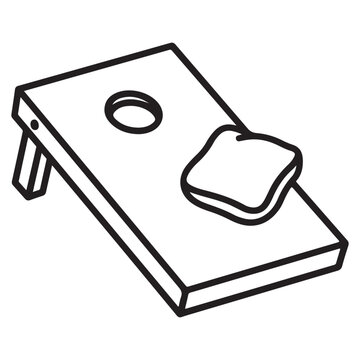 Cornhole board and bean bag vector line art doodle for lawn game and outdoor recreation