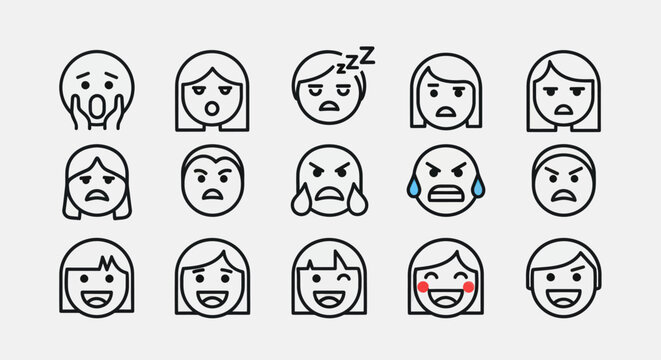 Emotions illustrated line art expression icons