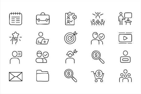 Clean Corporate Line Icons for Office Management Webinars Planning and Business Infographic Design